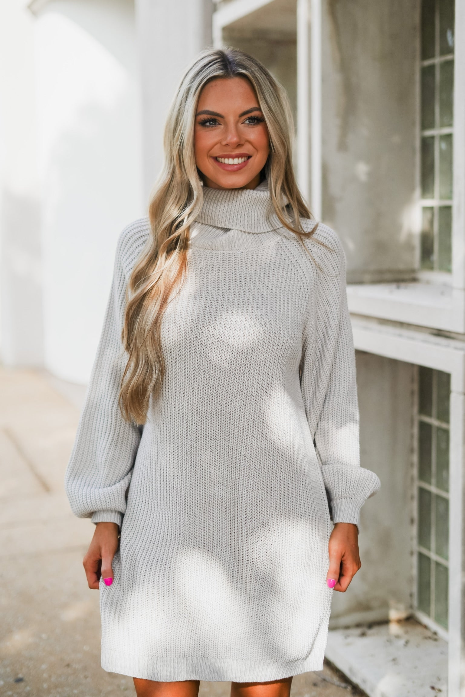 grey long sleeve sweater dress