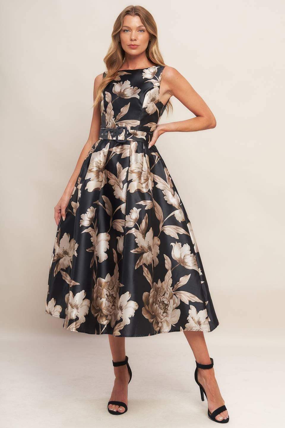 Kelly Midi Dress - Black/Taupe