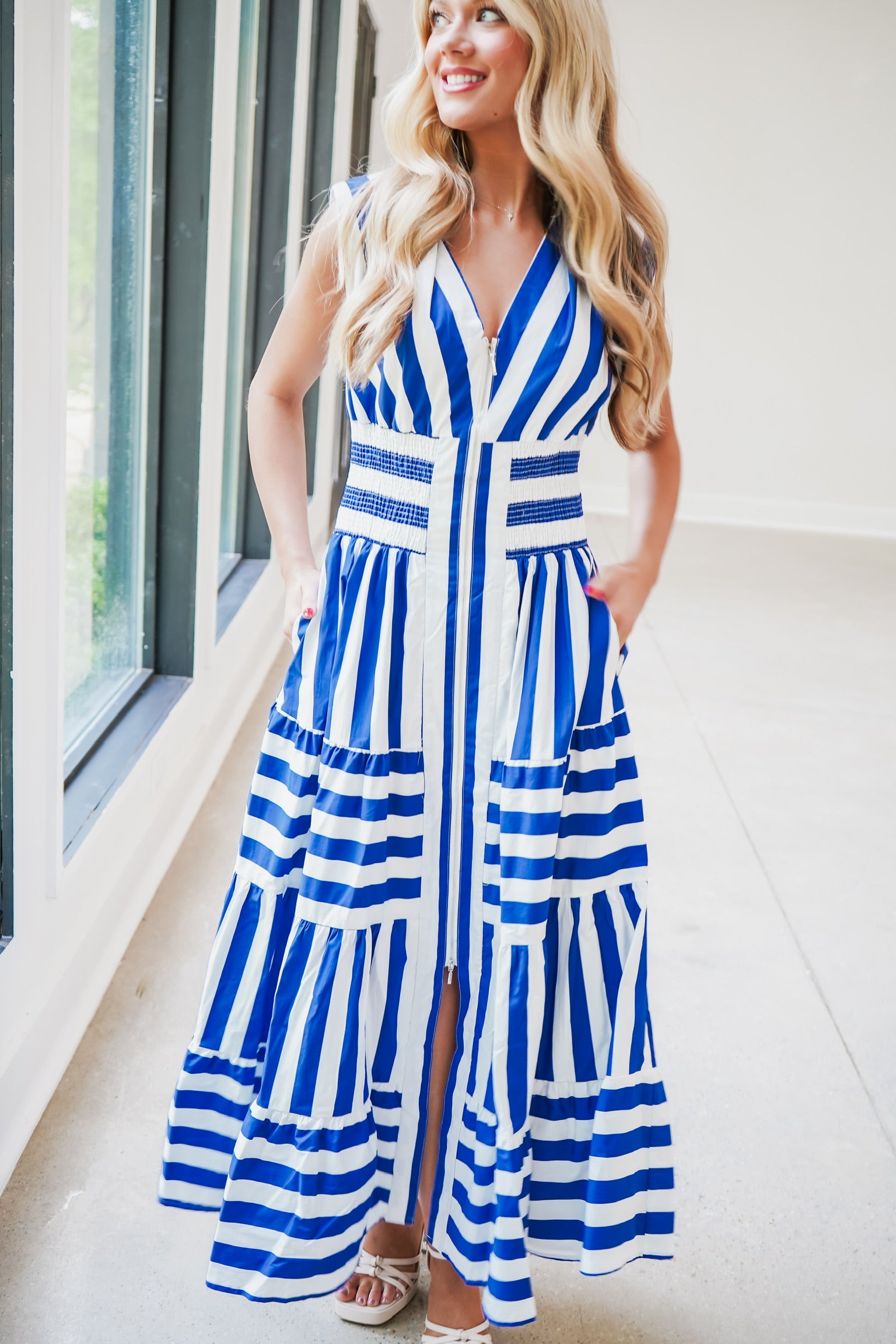 knee length dresses for ladies Panko Blue Maxi Dress