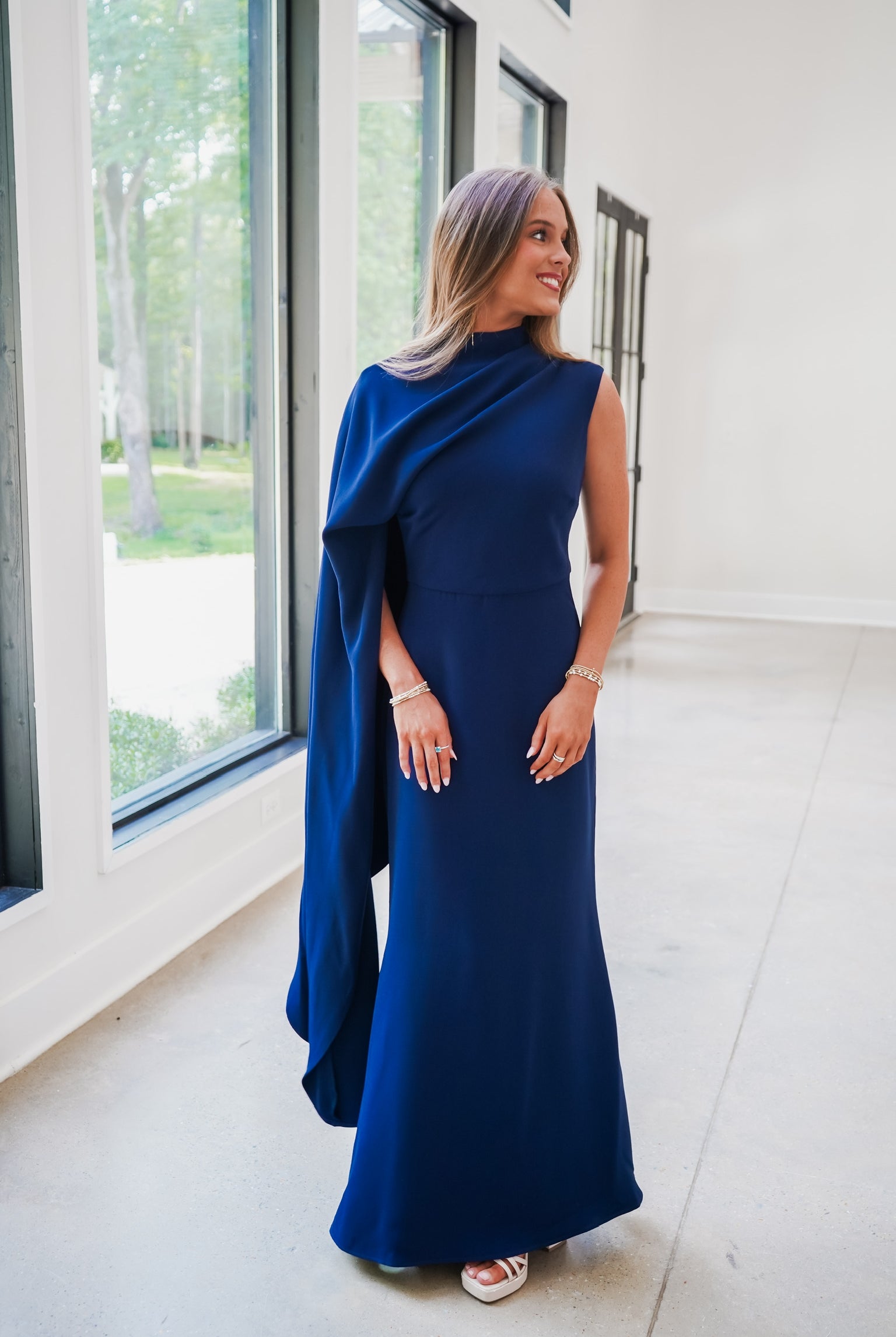 blue dress boutique Floral Patchwork Midi Moda Maxi length Light weight satin material Slight stretch Fully lined Ruffle detailing through skirt Invisible left side zip V neckline Ruffle details on straps Wendy Blue Maxi Dress -