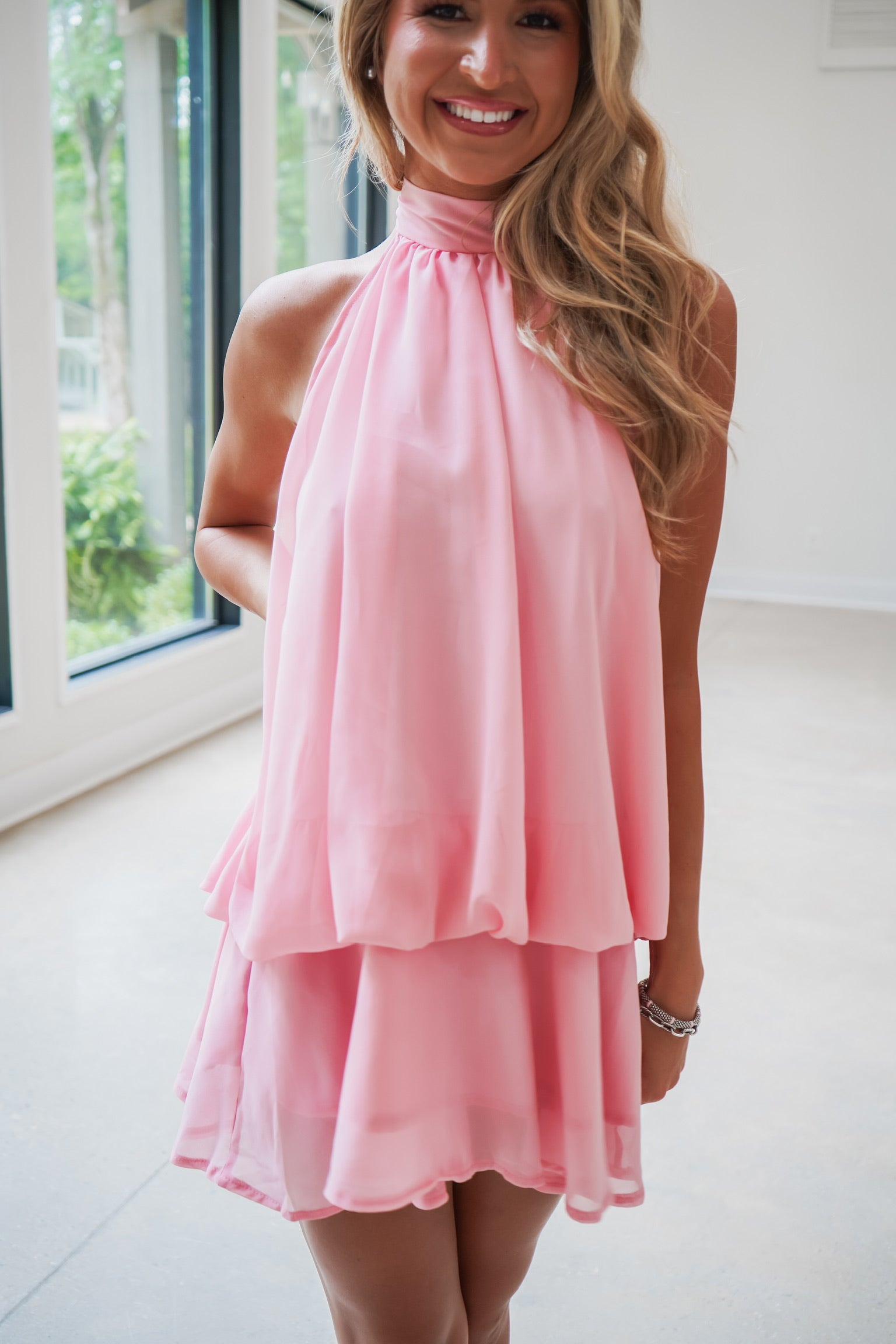 halter neck dress pink Everett Mini Dress