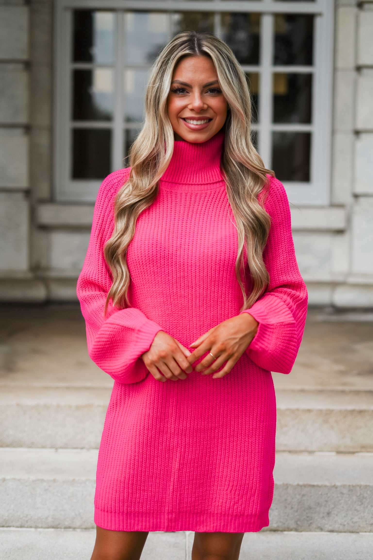 Pink Long Sweater Dresses Ina Sweater Dress Hot Pink FINAL SALE