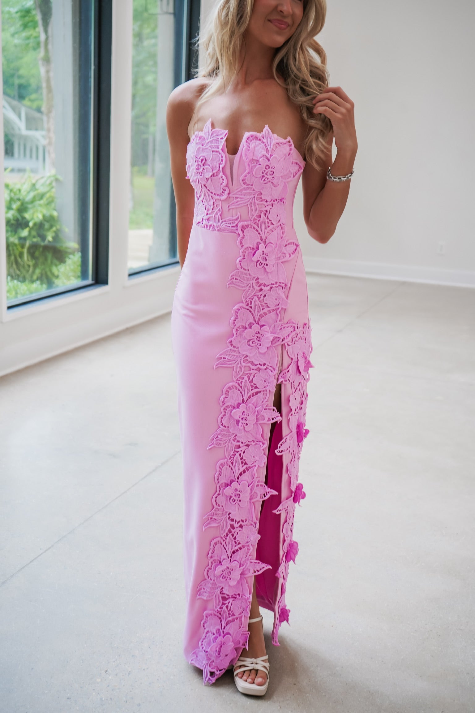 pink lace maxi dress Farrah Midi Dress