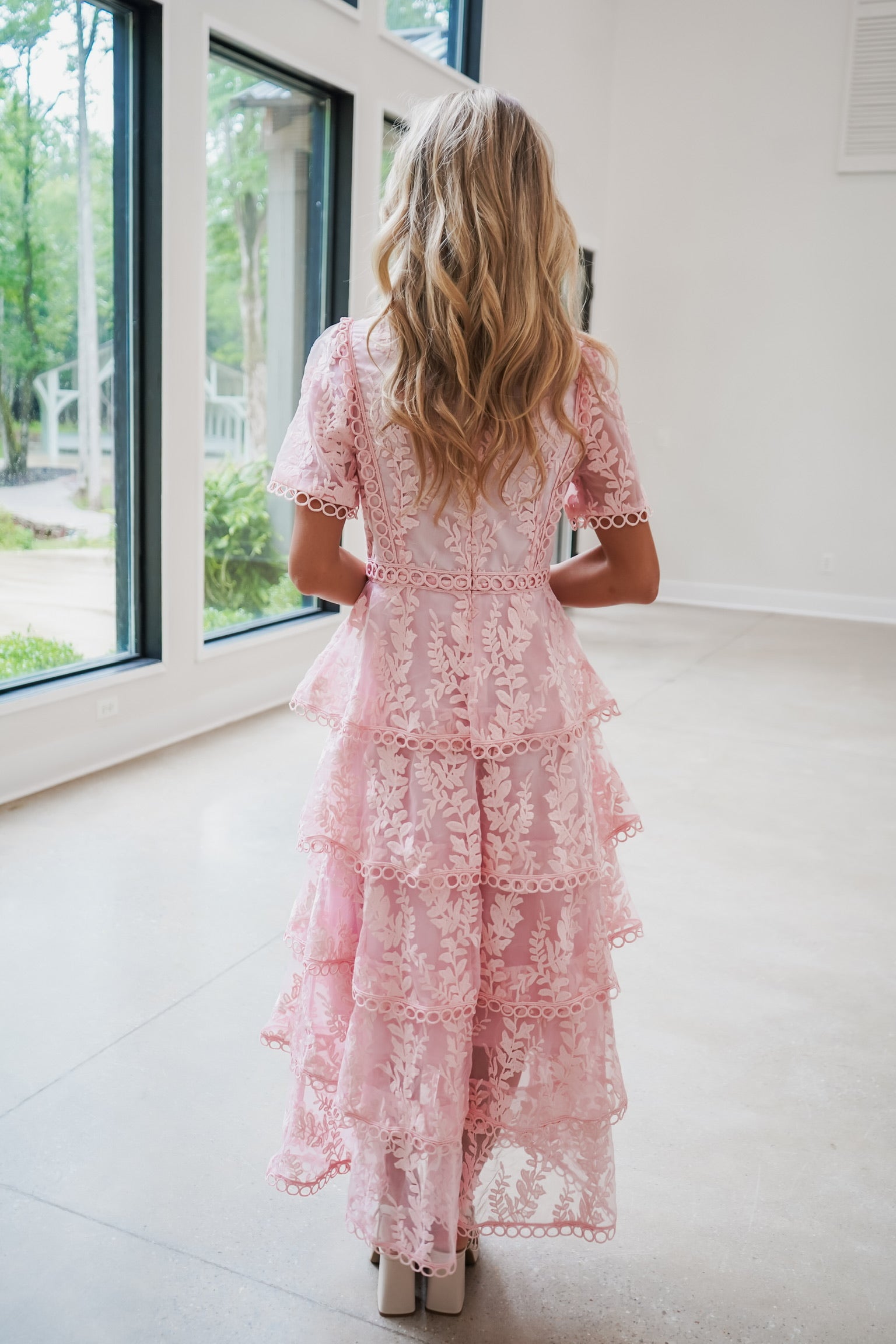 pink boutique lace dress Kerrie Midi Dress