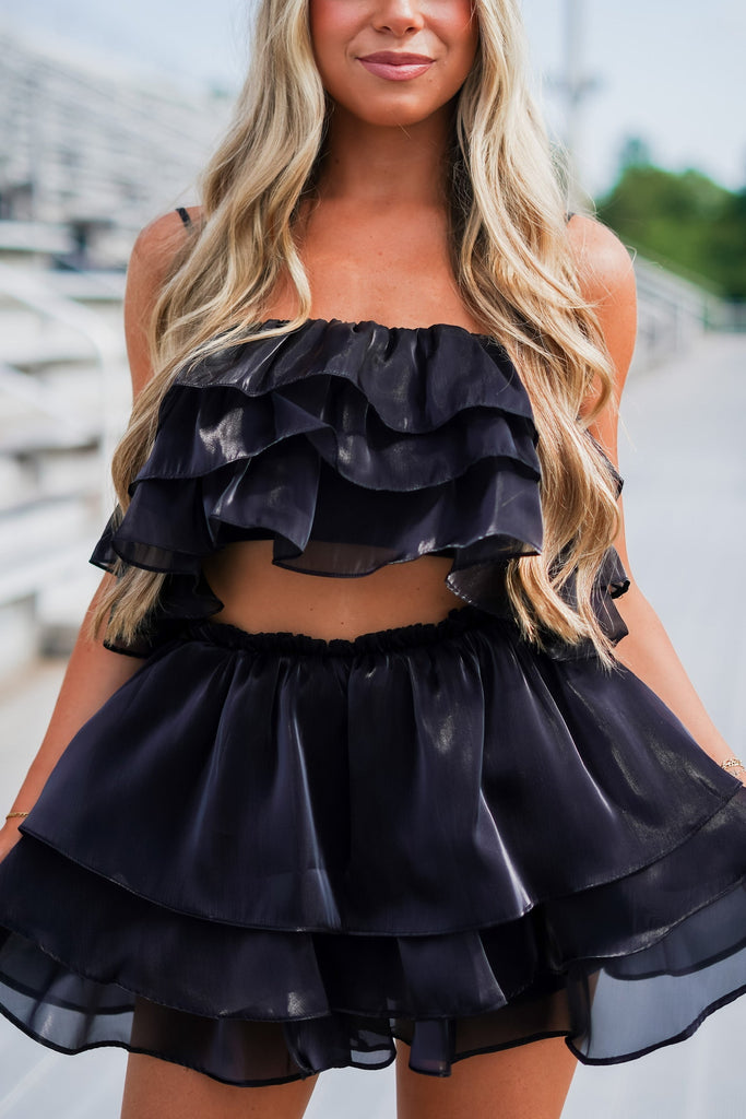 Poppey black hotsell ruffle mini skirt